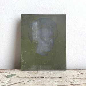 Antique Ghostly Woman Portrait on Wood Block Moody Gothic Vernacular Art
